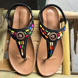 Fligmm Bohemian Sandals Women Summer Flat Heels Non Slip Beach Shoes Woman Elastic Ankle Strap Clip Toe Roman Sandalias Mujer