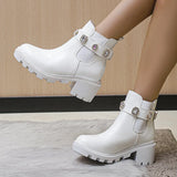 Fligmm Europe and The United States Fall New Large-size Thick-heeled Boots Female Round Diamond Female Boots