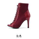 Fligmm High Heels Summer Boots Women Ladies Mesh Net Boots Peep Toe Shoes Woman Cross Tied Nude Ankle Boots