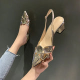 Fligmm High Quality Summer Pointed Toe Gold High Heels Women's Shoes Fashion Female Slingback High Heels Wedding Zapatos De Mujer