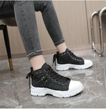 Fligmm New Women Plus Sizes Sneakers High Top Female Denim Canvas Shoes Thick Sole Girls Students Ankle Canvas Boots Lace Up