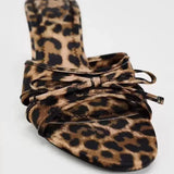 Fligmm New European and American High Quality Women Shoes Bow Knot Leopard Print High Heel Slippers Women Slippers