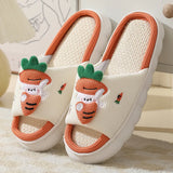 Fligmm Cute Frog Home Slippers for Women Thick Sole Non Slip House Shoes Woman Cotton Linen Couple Indoor Slippers Funny Slides