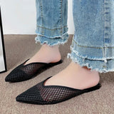 Fligmm Mesh Women Flats Pointed Toe Slippers Fad Breathable Mules Shoes 2024 Casual Slingback Sandals Summer Slides Lady Flip-flops