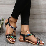 Fligmm Women Wedges Bohemian Sandals Summer 2024 Flower Non Slip Beach Sandalias Mujer Elastic Band Low Heels Roman Shoes Woman