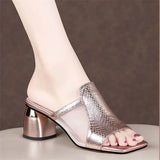 Fligmm Pu Leather Comfortable Slippers Silver Thick Heels Female Low-heeled Sandals Summer Half Slippers Casual Shoes 34-42 Slides