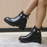 Fligmm Europe and The United States Fall New Large-size Thick-heeled Boots Female Round Diamond Female Boots