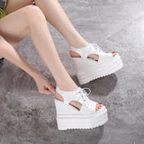 Fligmm Denim Women's 2024 Summer Muffins shoe Female Sandal Espadrilles Platform High Heels Open Toe Velvet Shoes Clogs Wedge Flat