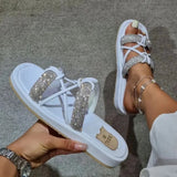 Fligmm Women's Shoes 2024 Fashion New Outdoor Summer Bright Diamond Round Head Casual Comfortable Thick Bottomed Beach Women's Slippers