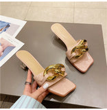 Fligmm Woman Slippers Sandals Heels Shoes Female Metal Chain Slides Ladies Mules Summer Chaussure Femme New Women Shoes