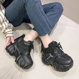 Fligmm Black Chunky Sneakers for Women 2024 Spring Hidden Heels Platform Sports Shoes Woman Thick Sole Breathable Casual Shoes