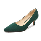 Fligmm Low Heel Pumps Lady Pointed Toe Kitten Heels Female Green Flock Plus Size 43 44 45 46 Red Shoes 2024 Women 5cm High Heels