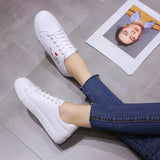 Fligmm Women's Sneakers Leather Shoes Spring Trend Casual Flats Sneakers Female Fashion Comfort White Vulcanized Platform Shoes Lace-up