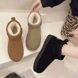 Fligmm Fashion New Thick-Soled Round Toe Women's Super Mini Boots Plush Warm Winter Ankle Boots Thick-soled Snow Boots for Women