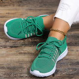 Fligmm Breathable Running Shoes for Women Non Slip Knitted Green Sneakers Woman Soft Sole Slip On Casual Flats Plus Size 43