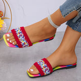 Fligmm Summer Bohemian Flat Slippers Women Mix Color Non Slip Beach Flip Flops Woman Comfortable Square Toe Outdoor Slides 2024