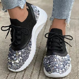 Fligmm Sequins Platform Sneakers for Women 2024 Autumn Non Slip Knitting Flats Woman Breathable Mesh Walking Shoes Plus Size 43