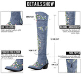 Fligmm Women's Embroidered Western Knee High Boots Cowboy Cowgirls Over The Knee Boots For Women Flower Chunky Denim Shoes 0410