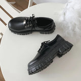 Fligmm Classic Black Platform Oxford Shoes for Women Spring Autumn Casual Lace Up Flats Woman Fashion Non-slip PU Leather Shoes