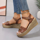 Fligmm Chain Decor Wedge Heels Sandals Women Ankle Buckle Strap Chunky Platform Sandals Woman Thick Bottom Comfort Summer Shoes