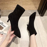 Fligmm Luxury Women Beige Black Sock Boots Stiletto Thin High Heels Elastic knitting Boots Winter Stretch Fabric Boots Plus Size