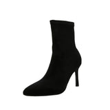 Fligmm Luxury Women Beige Black Sock Boots Stiletto Thin High Heels Elastic knitting Boots Winter Stretch Fabric Boots Plus Size