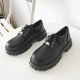 Fligmm Classic Black Platform Oxford Shoes for Women Spring Autumn Casual Lace Up Flats Woman Fashion Non-slip PU Leather Shoes