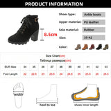 Fligmm Black Chunky Heeled Women's Ankle Boots 2024 Autumn Metal Decor High Heels Shoes Woman Lace Up Platform Booties Big Size