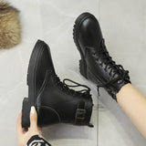 Fligmm Female 2024 Zip Ankle Women's Boots Platform Basic Boots Women Belt Buckle Round Toe Lace-up Low Square Heel Shoes Women