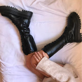 Fligmm 2024 New Fashion Chunky Platform Boots Women Autumn Winter PU Leather Knee High Boots Woman Punk Thick Bottom Long Botas