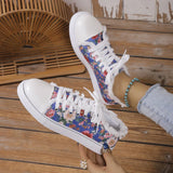 Fligmm Skull Canvas Shoes 2024 Women Large Size Flat Sneakers Female Lace-up Sports Shoes Casual Vulcanized Shoes Femme Zapatos