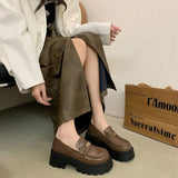 Fligmm Shoe Women Oxfords Heels Ladies Square Toe School Lolita Leather Shoes Female JK Uniform Thick Sole Shoes Zapatos Mujer