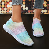 Fligmm Color Knitting Crystal Sneakers for Women Casual Slip On Mesh Walking Shoes Woman Soft Sole Rhinestone Dance Sock Sneakers