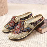 Fligmm Fashion Women's Shoes Ethnic Style Embroidered Linen Breathable Outdoor Casual Slippers Shoes for Women Zapatos De Mujer