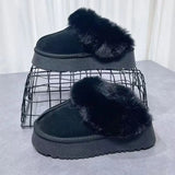 Fligmm Women's Leather Boots Boots-Women Winter Footwear Plush Australia Female Shoes Round Toe  2024 Rubber Fur Snow Lolita Ladies