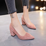 Fligmm Women Pumps Flock Sweet Thick High Heels Female Sexy Office Pointed Toe Dress Work Pump Cute Shoes Ladies Footwear