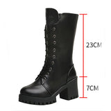 Fligmm and Winter New Women's Mid-calf Boots Black Thick Heel Size 35-41 Motorcycle Boots Women 7cm High Heel Goth Boots Shoes