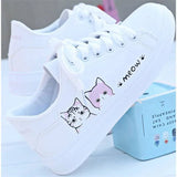 Fligmm New Arrival Fashion Lace-up Women Sneakers Women Casual Shoes Printed summer Women Pu Shoes Cute Cat Shoes