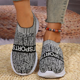 Fligmm Women's Lightweight Casual Walking Shoes Fashion Striped Knitted Platform Sneakers Women Slip-On Breathable Mesh Flats Plus Size