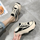 Fligmm Spring Autumn Women's Slippers Fashion Baotou Half Slippers Wear New Style Muffin Lace-Up Casual Canvas Slippers of Women