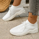 Fligmm Size Women's Comfortable Breathable Knitted Sneakers Flat Low Top Casual Sports Shoes for Women 2024 Spring Zapatos Mujer