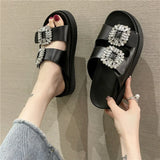 Fligmm Brand Rhinestone Shoes Ladies High Heels Platform Sandals Double Buckle Band Slippers Woman Muffins Crystal FlipFlops Mujer