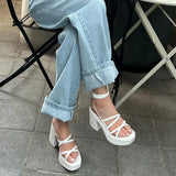 Fligmm White Ladies Ankle Strap Sandals Leather Cross-Tied High Heels Shoes Sexy Lace Up Party Pumps zapatos