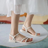 Fligmm Summer Soft Low Sandals Woman Leather Suit Female Beige Clear Heels Women¡¯s Shoes Buckle Strap Low-heeled Gladiator New Com