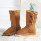 Fligmm Warm Winter Women's Boots 2024 New Round Toe Thick Sole Female Knee-high Boots Short Plush Brown Long Boots Botas De Mujer