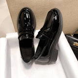 Fligmm New Fashion Patent Leather Loafers for Women Shoes Square Heel Slip on Office Lady Shoes Loafers Chaussure Femme