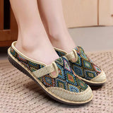 Fligmm Fashion Women's Shoes Ethnic Style Embroidered Linen Breathable Outdoor Casual Slippers Shoes for Women Zapatos De Mujer