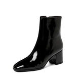 Fligmm Women Fashion Square High Heels Zapatos De Mujer White Patent Leather Shoes Ankle Boots Black Woman Zipper