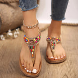 Fligmm Bohemian Sandals Women Summer Flat Heels Non Slip Beach Shoes Woman Elastic Ankle Strap Clip Toe Roman Sandalias Mujer