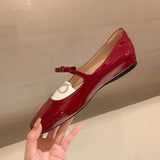 Fligmm Luxury Bowtie Mary Janes Women Square Toe Shiny Leather Silk Flats Ballets Femmes Red Dance Party Ball Bridal Wedding Shoes